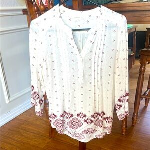 Universal Thread White and Cream 3/4 Sleeve Blouse with Mandarin Collar